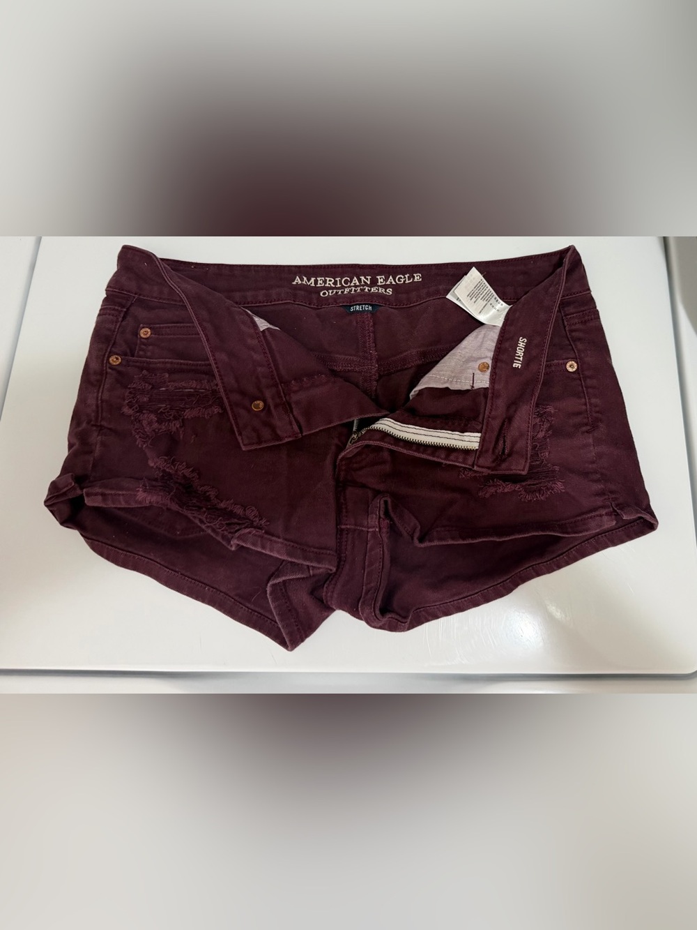American Eagle Outfitters Maroon Distressed Jean Shorts